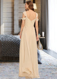 Eva A-Line V-neck Floor-Length Chiffon Bridesmaid Dress With Ruffle STIP0013011