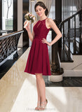 Arielle A-Line Scoop Neck Knee-Length Chiffon Lace Bridesmaid Dress With Ruffle Bow(s) STIP0013012