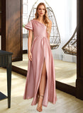 Mildred A-Line One-Shoulder Floor-Length Bridesmaid Dress With Split Front STIP0013013