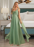 Adrienne A-Line V-neck Floor-Length Bridesmaid Dress With Ruffle STIP0013014