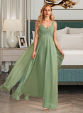 Adrienne A-Line V-neck Floor-Length Bridesmaid Dress With Ruffle STIP0013014