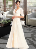 Kenley A-Line V-neck Floor-Length Bridesmaid Dress With Split Front STIP0013015