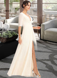 Kenley A-Line V-neck Floor-Length Bridesmaid Dress With Split Front STIP0013015