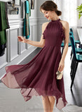 Paris A-Line Scoop Neck Tea-Length Chiffon Bridesmaid Dress With Cascading Ruffles STIP0013016