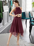 Paris A-Line Scoop Neck Tea-Length Chiffon Bridesmaid Dress With Cascading Ruffles STIP0013016