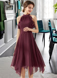 Paris A-Line Scoop Neck Tea-Length Chiffon Bridesmaid Dress With Cascading Ruffles STIP0013016