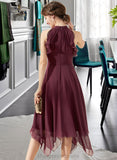 Paris A-Line Scoop Neck Tea-Length Chiffon Bridesmaid Dress With Cascading Ruffles STIP0013016