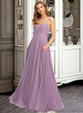 Joanne A-Line Scoop Neck Floor-Length Chiffon Bridesmaid Dress With Pockets STIP0013017