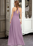 Joanne A-Line Scoop Neck Floor-Length Chiffon Bridesmaid Dress With Pockets STIP0013017