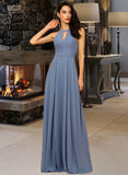 Sage A-Line Scoop Neck Floor-Length Chiffon Bridesmaid Dress STIP0013018