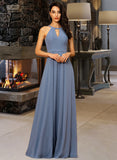 Sage A-Line Scoop Neck Floor-Length Chiffon Bridesmaid Dress STIP0013018