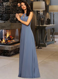 Sage A-Line Scoop Neck Floor-Length Chiffon Bridesmaid Dress STIP0013018