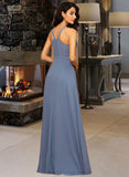 Sage A-Line Scoop Neck Floor-Length Chiffon Bridesmaid Dress STIP0013018