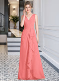 Charlotte A-line V-Neck Floor-Length Chiffon Bridesmaid Dress With Cascading Ruffles STIP0013021