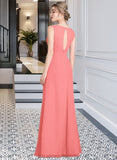 Charlotte A-line V-Neck Floor-Length Chiffon Bridesmaid Dress With Cascading Ruffles STIP0013021