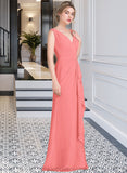 Charlotte A-line V-Neck Floor-Length Chiffon Bridesmaid Dress With Cascading Ruffles STIP0013021