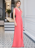 Charlotte A-line V-Neck Floor-Length Chiffon Bridesmaid Dress With Cascading Ruffles STIP0013021