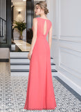 Charlotte A-line V-Neck Floor-Length Chiffon Bridesmaid Dress With Cascading Ruffles STIP0013021