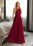 Makaila A-Line High Neck Floor-Length Bridesmaid Dress With Bow(s) STIP0013022