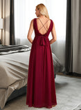 Makaila A-Line High Neck Floor-Length Bridesmaid Dress With Bow(s) STIP0013022