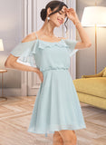 Shania A-Line V-neck Short/Mini Bridesmaid Dress With Cascading Ruffles STIP0013023