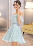 Shania A-Line V-neck Short/Mini Bridesmaid Dress With Cascading Ruffles STIP0013023