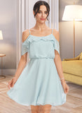 Shania A-Line V-neck Short/Mini Bridesmaid Dress With Cascading Ruffles STIP0013023