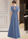 Allyson A-Line V-neck Floor-Length Bridesmaid Dress With Ruffle STIP0013024