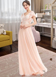 Bella A-Line V-neck Floor-Length Bridesmaid Dress With Ruffle STIP0013025