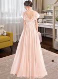 Bella A-Line V-neck Floor-Length Bridesmaid Dress With Ruffle STIP0013025