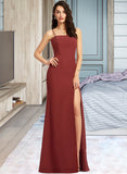 Deanna Sheath/Column Square Neckline Floor-Length Bridesmaid Dress With Split Front STIP0013026