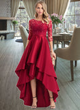 Milagros A-Line Scoop Neck Asymmetrical Satin Bridesmaid Dress With Sequins STIP0013027