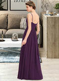 Reyna A-Line V-neck Floor-Length Chiffon Bridesmaid Dress With Beading Sequins Split Front Pockets STIP0013028