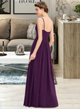 Reyna A-Line V-neck Floor-Length Chiffon Bridesmaid Dress With Beading Sequins Split Front Pockets STIP0013028