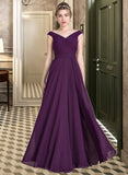 Eliza A-line Off the Shoulder Floor-Length Chiffon Bridesmaid Dress With Ruffle STIP0013029