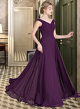 Eliza A-line Off the Shoulder Floor-Length Chiffon Bridesmaid Dress With Ruffle STIP0013029