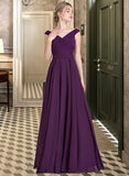 Eliza A-line Off the Shoulder Floor-Length Chiffon Bridesmaid Dress With Ruffle STIP0013029