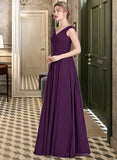 Eliza A-line Off the Shoulder Floor-Length Chiffon Bridesmaid Dress With Ruffle STIP0013029