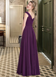 Eliza A-line Off the Shoulder Floor-Length Chiffon Bridesmaid Dress With Ruffle STIP0013029