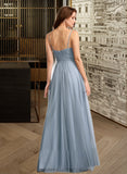 Vivienne A-Line V-neck Floor-Length Bridesmaid Dress With Lace STIP0013030