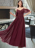 Adyson A-line V-Neck Floor-Length Chiffon Bridesmaid Dress With Ruffle STIP0013031