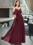 Adyson A-line V-Neck Floor-Length Chiffon Bridesmaid Dress With Ruffle STIP0013031