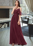 Adyson A-line V-Neck Floor-Length Chiffon Bridesmaid Dress With Ruffle STIP0013031