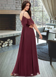 Adyson A-line V-Neck Floor-Length Chiffon Bridesmaid Dress With Ruffle STIP0013031