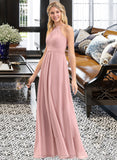 Yaritza A-Line Scoop Neck Floor-Length Chiffon Bridesmaid Dress With Bow(s) Cascading Ruffles STIP0013033