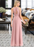 Yaritza A-Line Scoop Neck Floor-Length Chiffon Bridesmaid Dress With Bow(s) Cascading Ruffles STIP0013033