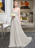 Marcie A-Line Sweetheart Floor-Length Chiffon Bridesmaid Dress With Ruffle STIP0013034