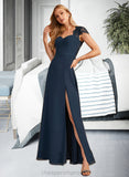 Maisie A-Line V-neck Floor-Length Bridesmaid Dress With Lace Split Front STIP0013035