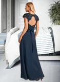 Maisie A-Line V-neck Floor-Length Bridesmaid Dress With Lace Split Front STIP0013035