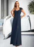 Maisie A-Line V-neck Floor-Length Bridesmaid Dress With Lace Split Front STIP0013035